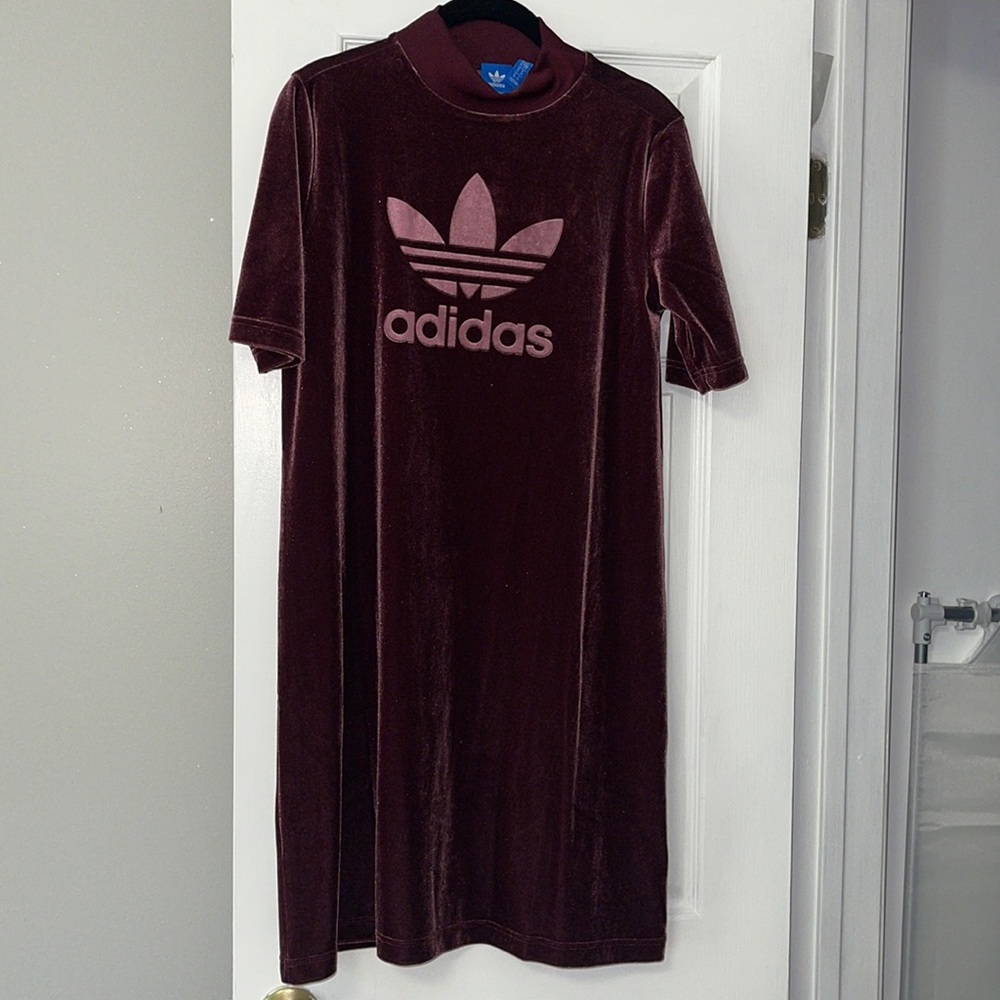 adidas Velvet Mock Neck Dress in Burgundy
